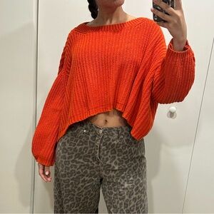 Moth Anthropologie Red Knit Oversized Crop Sweater | Chunky Knit